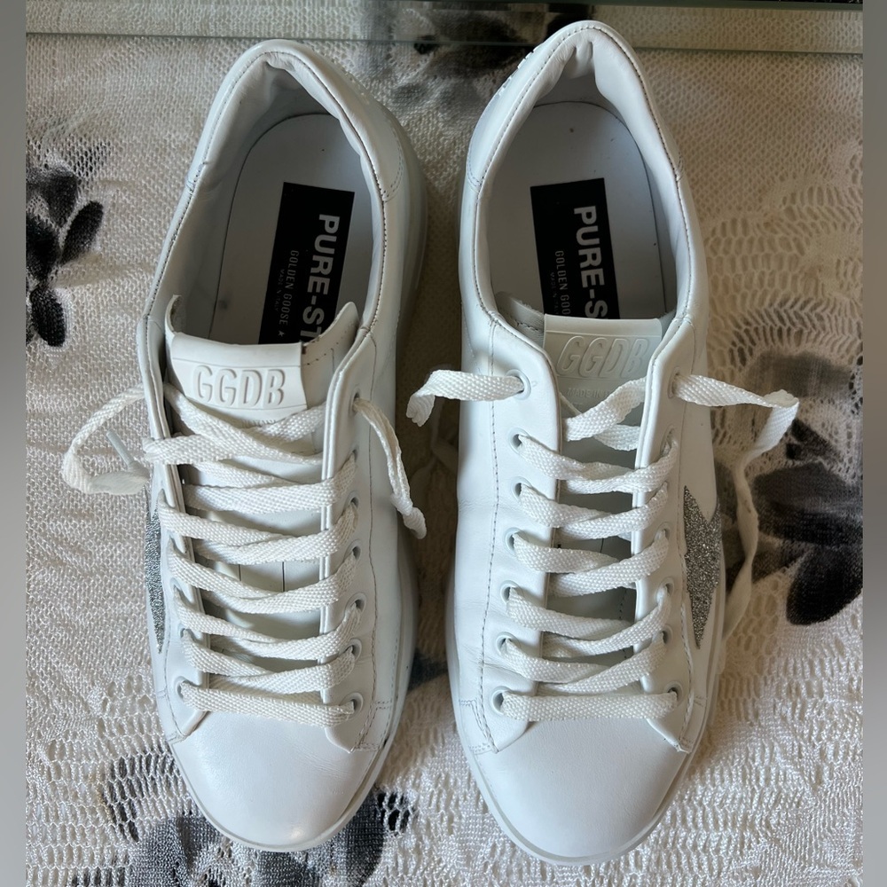 Golden Goose Purestar White Leather Sneakers w/ Swarovski Star – Size 40 - Picture 5 of 16